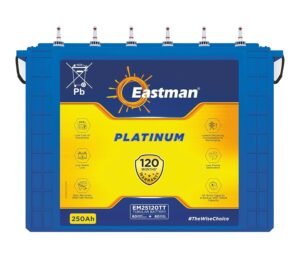 eastman em25120tt 250ah tall tubular inverter battery | ultra high capacity | rugged build | 120 month warranty | supports 700va–2000va inverters